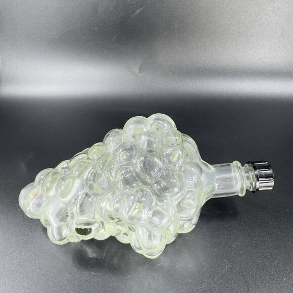 Vintage Clear Glass Grape Cluster Shaped Vanity Wine Bottle Decanter With Lid - Picture 12 of 13